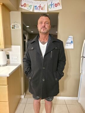 Men's Black Wool-Blend Peacoat Jacket